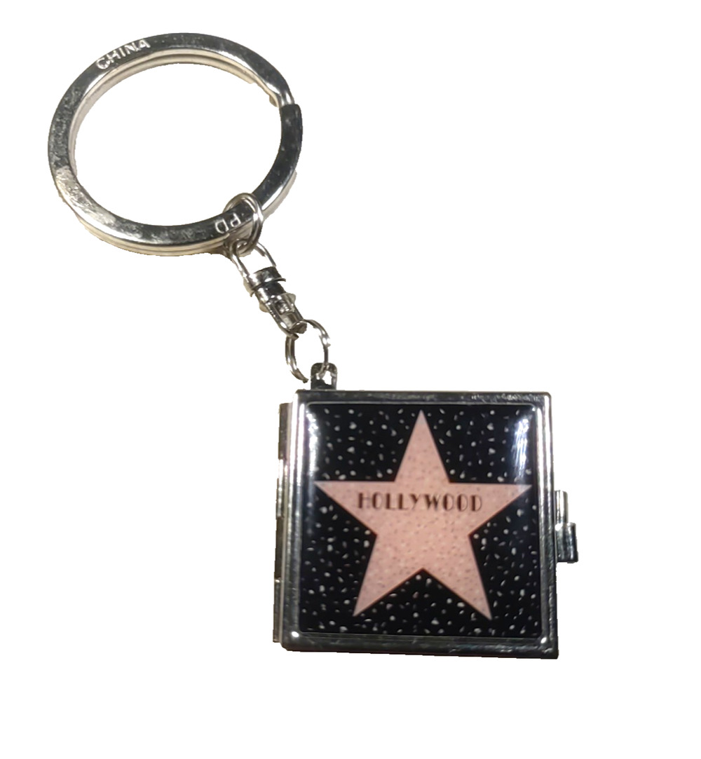 Hollywood Mirror Keychain Silver Tone Opens